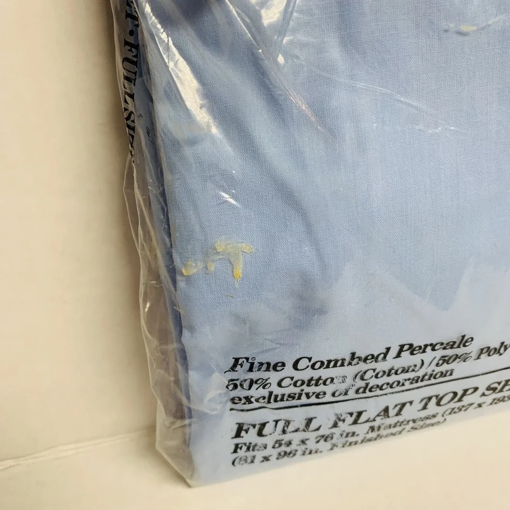 Vintage Fieldcrest Blue Full Flat No Iron Percale Sheet Made in USA NOS NEW
